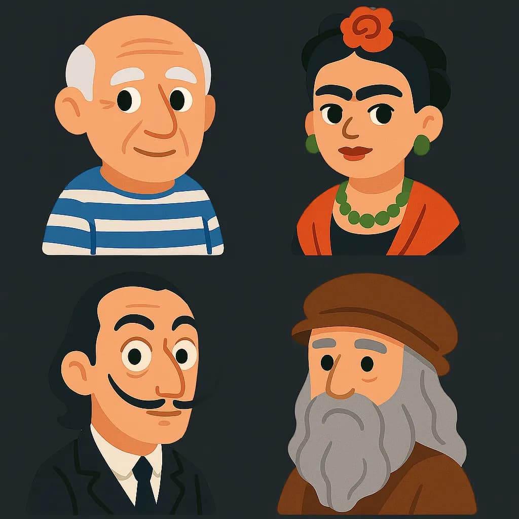 Artistic Icons: A Playful Tribute to Legendary Artists Through Whimsical Portraits
