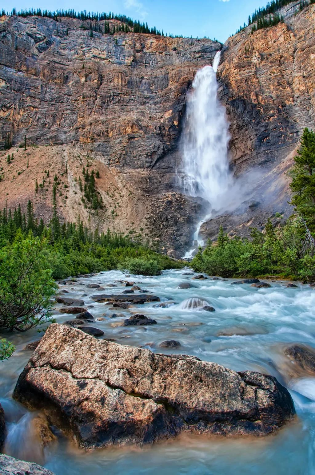 Whispers of the Waterfall: A Serene Forest Landscape with Cascading Waters and Rocky Shores