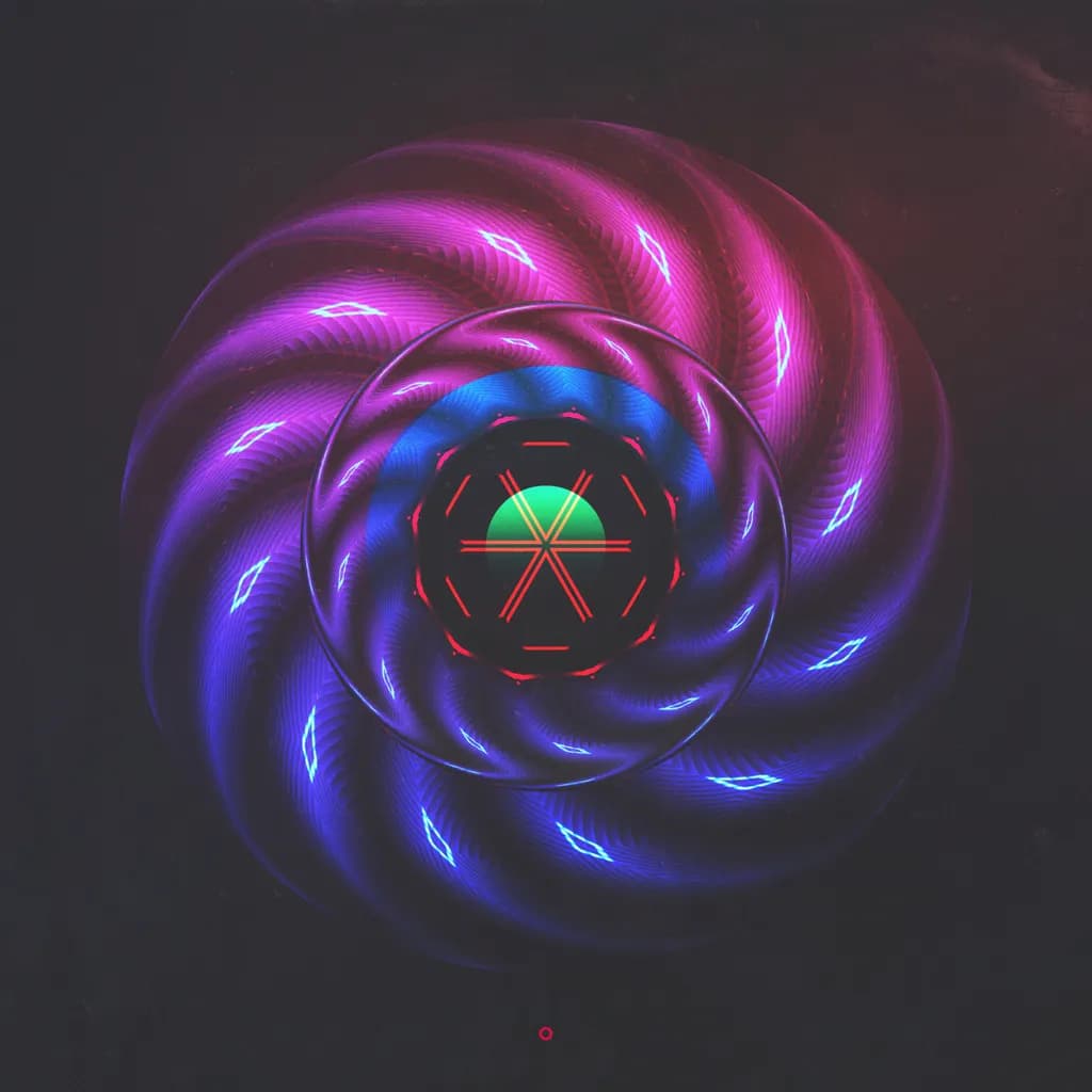 Vibrant Neon Spiral: An Abstract Geometric Journey Through Color and Pattern