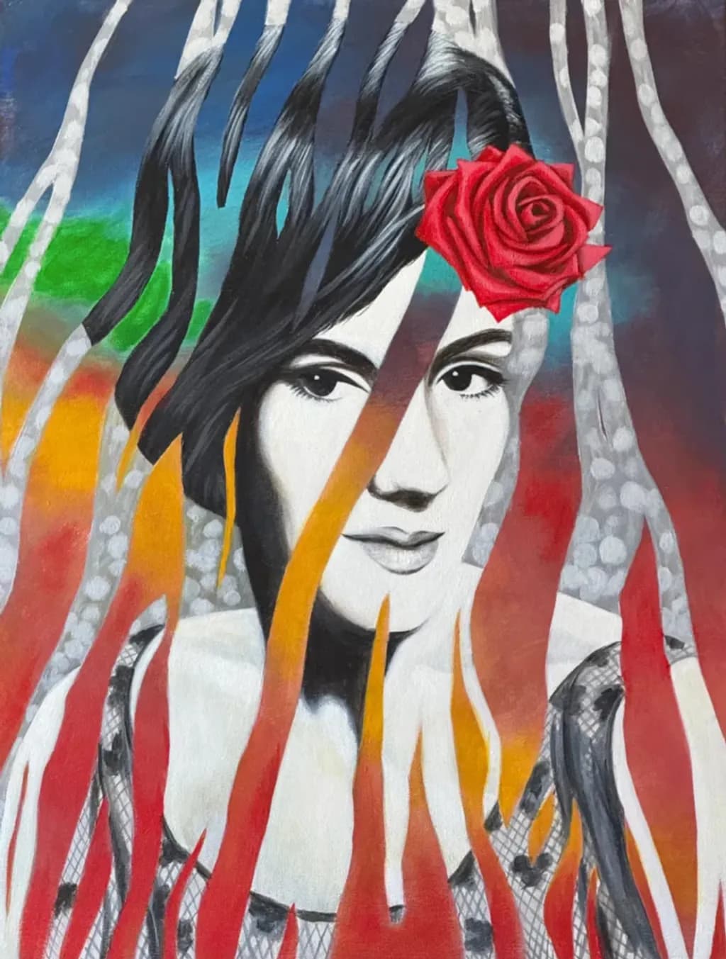 Portrait with Rose and Flames