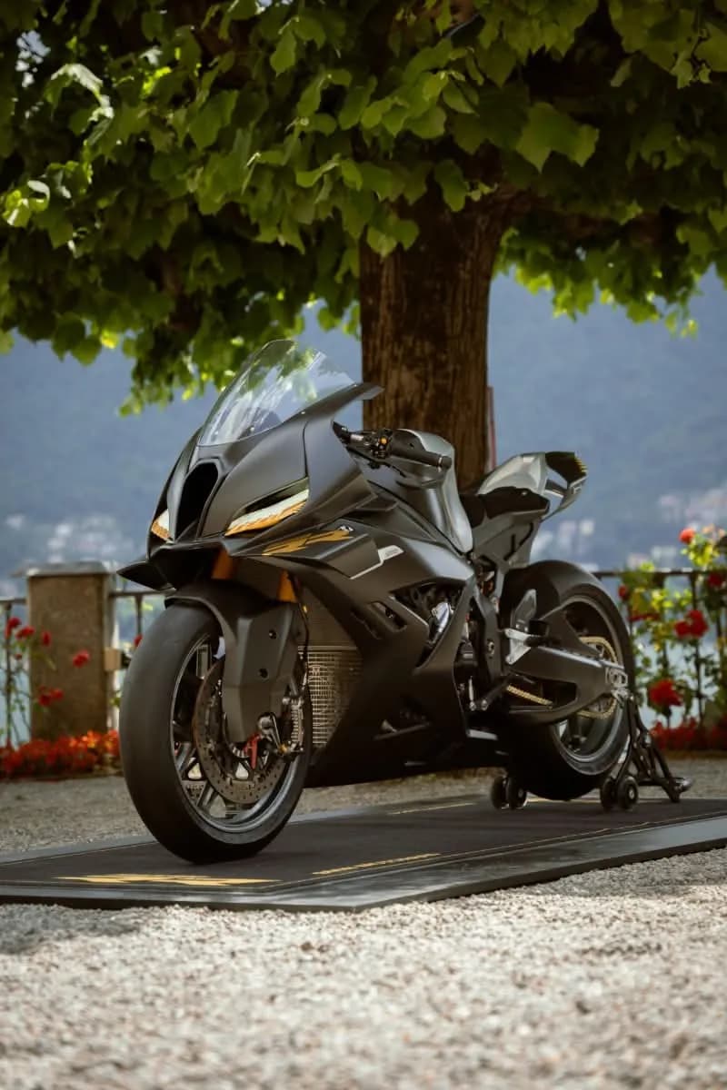 Sleek Elegance: The Art of Modern Motorcycling in a Serene Landscape